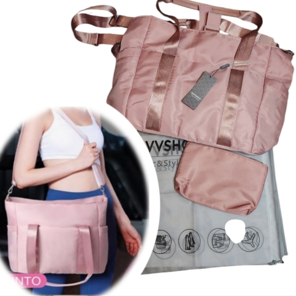 NWT Davvshock Pink Travel Weekender Carry On Tote Bag Duffle Bag Yoga Gym